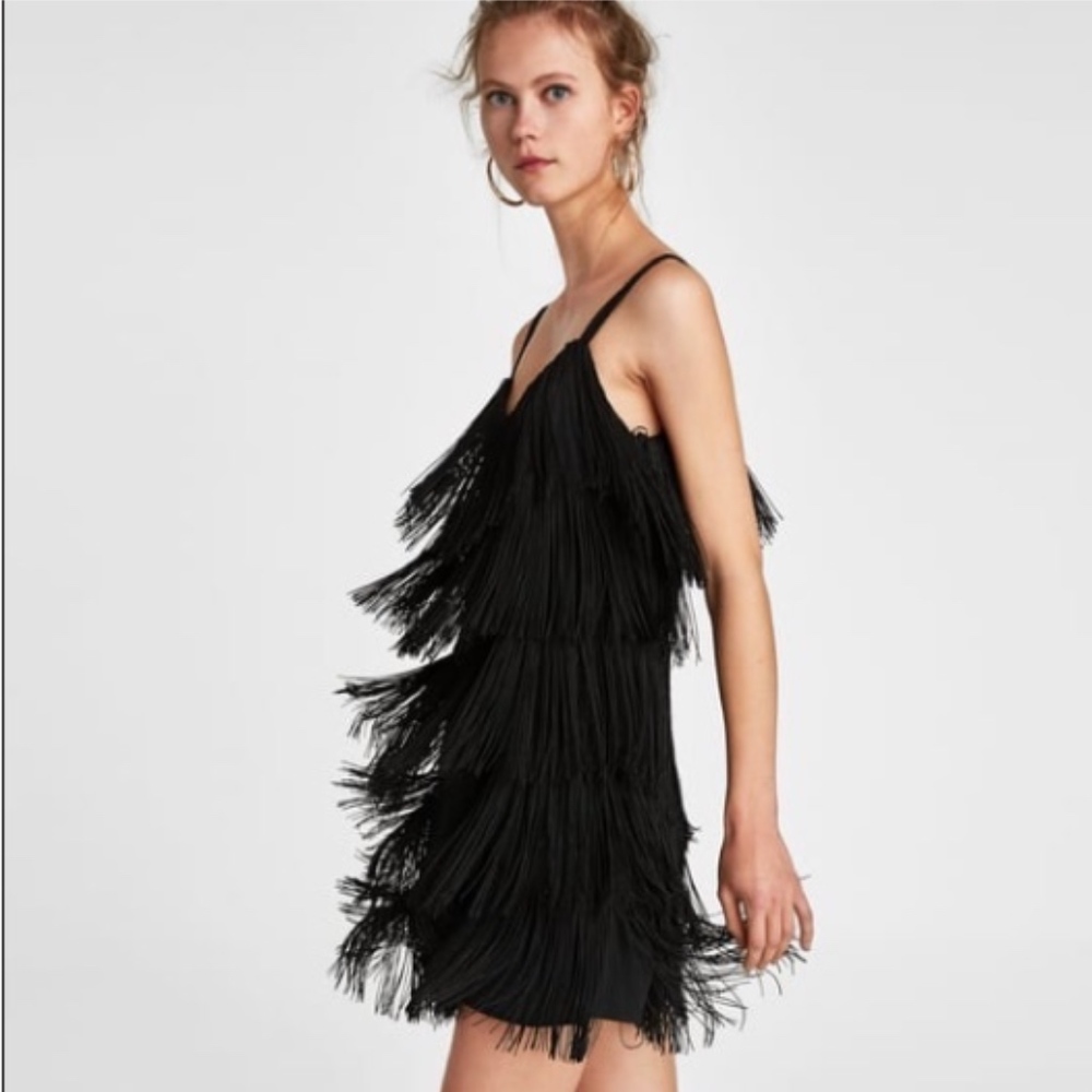 Zara mini black fringe dress
